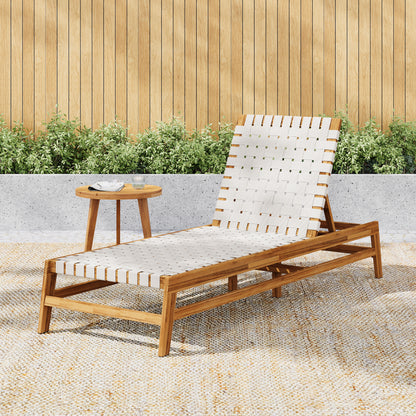 Rionaris Outdoor Acacia Wood Rope Chaise Lounge Adjustable 4-Position Recliner