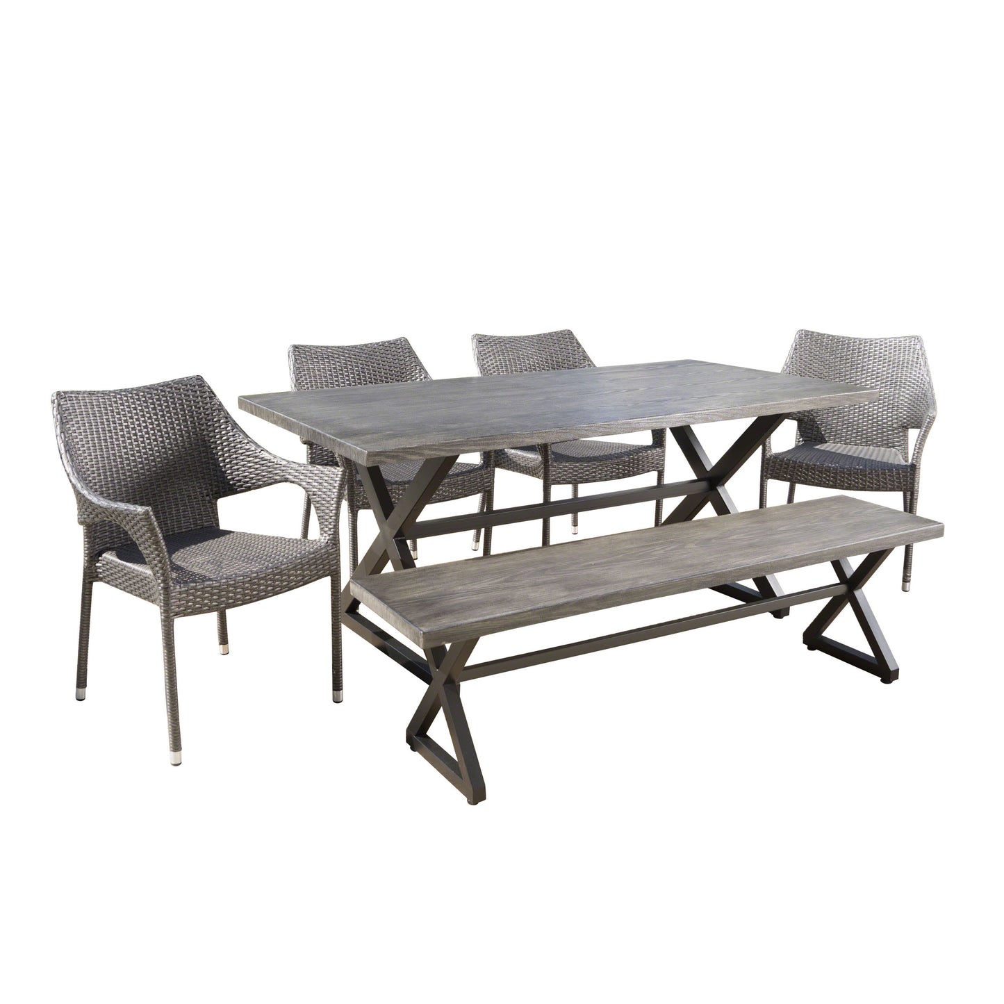Ismus Outdoor 6 Piece Aluminum Dining Set with Bench and Stacking Chairs