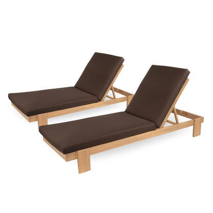 Enchang Outdoor Acacia Wood Chaise Lounge, Teak Frame, with Cushion