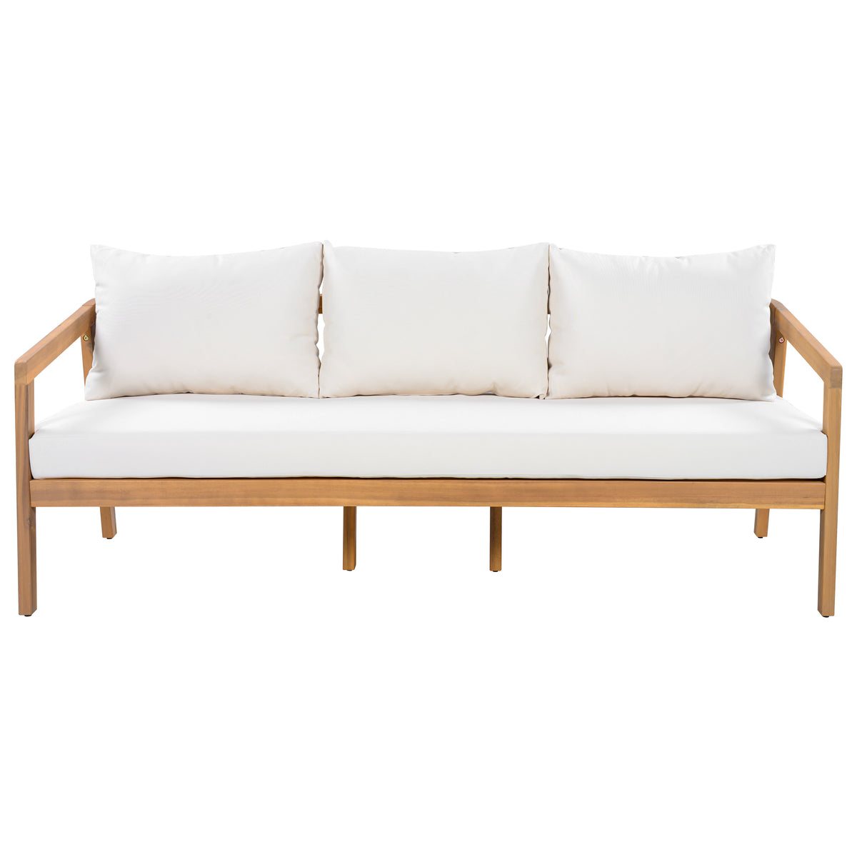 Credenza  Furniture Set with Removable Cushion, Outdoor Acacia Wood Conversation Set, Sold Wood Outdoor Sectional Sofa Set , Natural+Beige