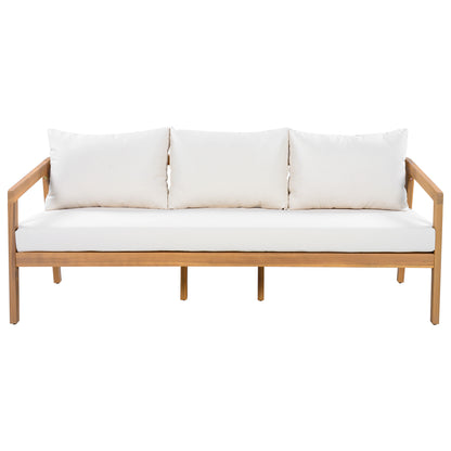 Credenza  Furniture Set with Removable Cushion, Outdoor Acacia Wood Conversation Set, Sold Wood Outdoor Sectional Sofa Set , Natural+Beige