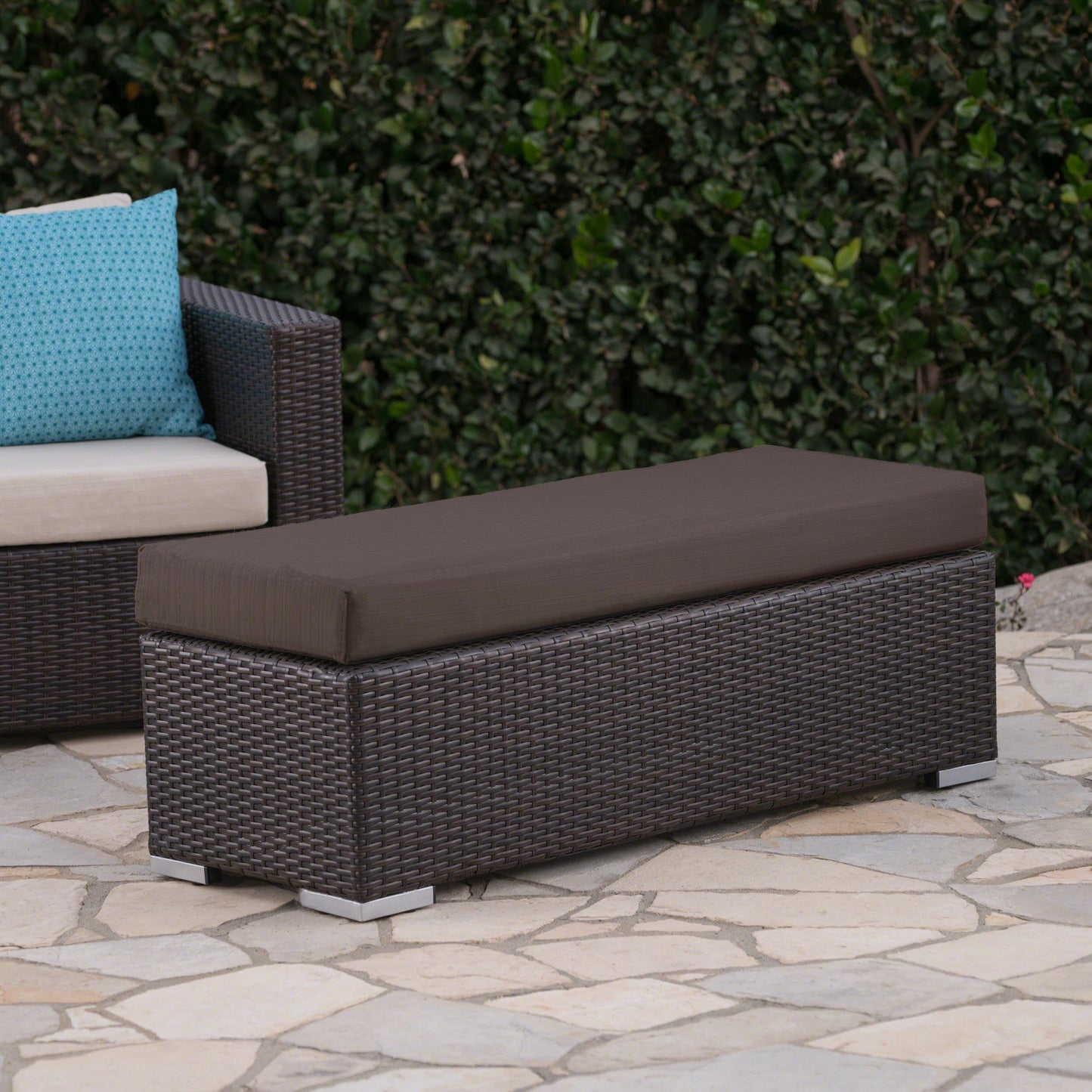 SANTA ROSA All-Weather Resin Wicker Bench: Lightweight & Portable for Outdoor Relaxation