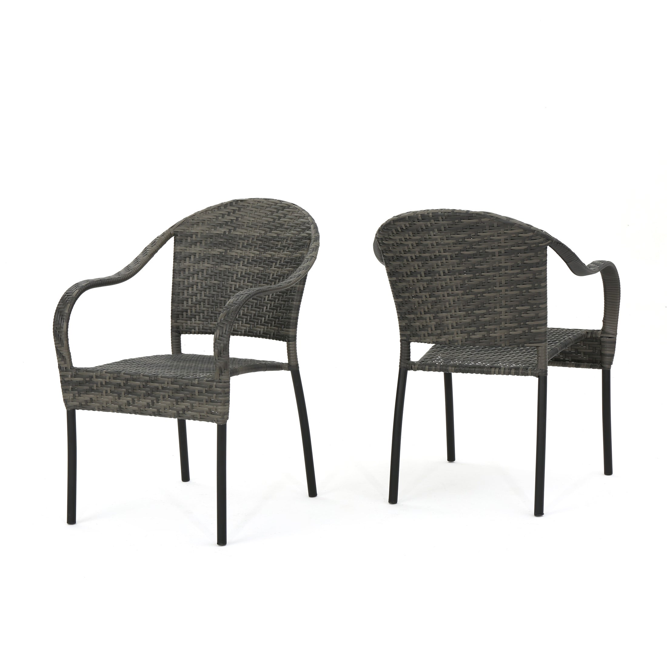 Livingston Outdoor Grey Wicker Chair (Set of 2) GDFStudio