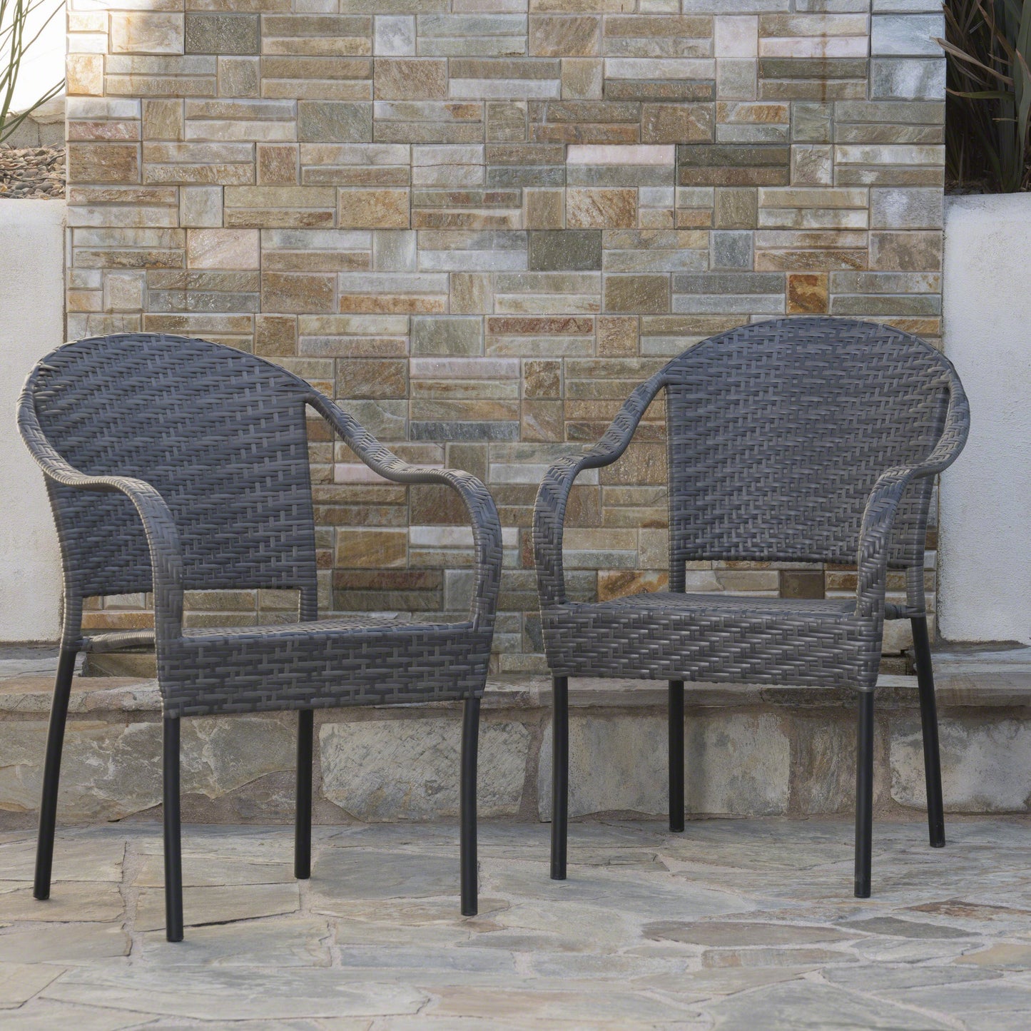 Livingston Outdoor Grey Wicker Chair (Set of 2)