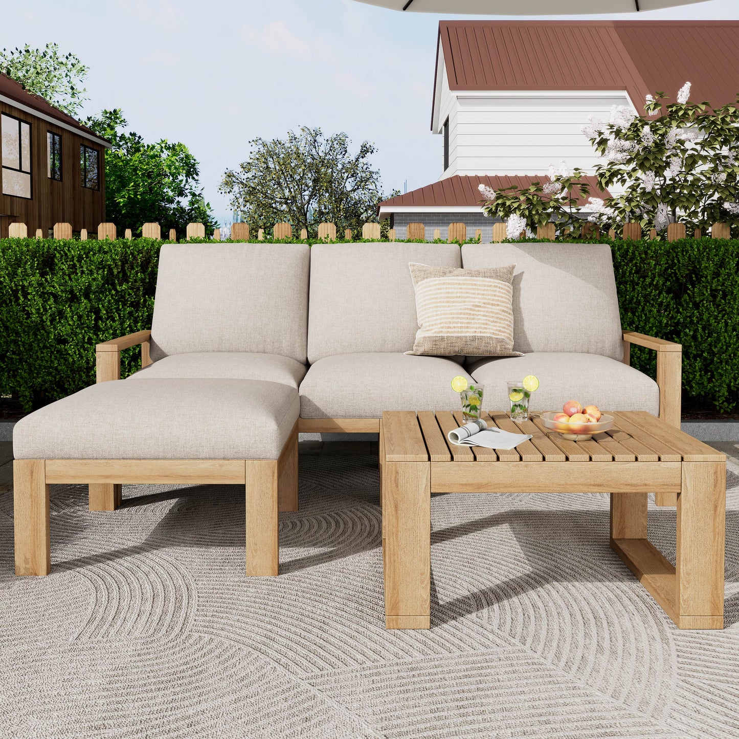 Silas Outdoor 3pcs Acacia Sectional Patio Sofa Set With Coffee Table