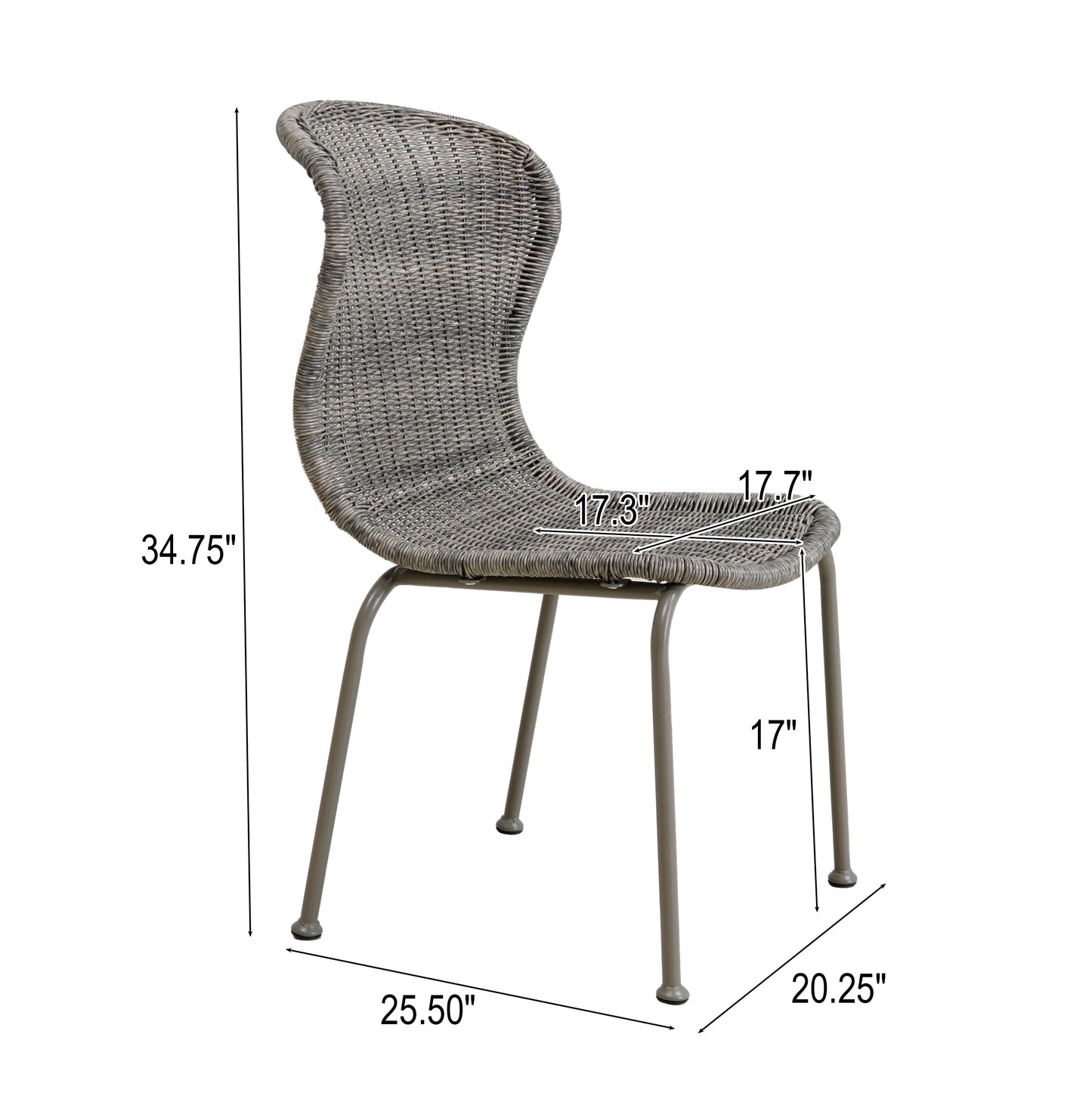 Boho Outdoor Wicker Dining Chair Curved Scroll Back,Set of 2