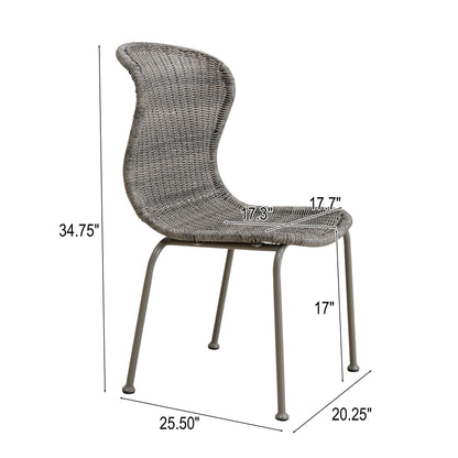 Boho Outdoor Wicker Dining Chair Curved Scroll Back,Set of 2