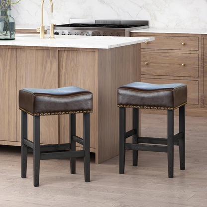 Ogden Contemporary Bonded Leather 26 Inch Backless Counter Stool (Set of 2), Brown and Matte Black