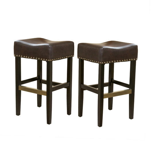 Ogden Contemporary Faux Leather 30 Inch Backless Barstool (Set of 2), Brown and Matte Black