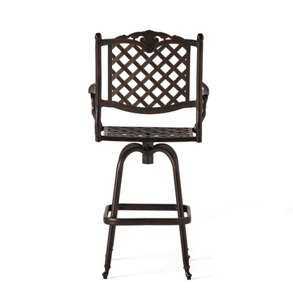 Pomelo Traditional Outdoor Shiny Copper Cast Aluminum Swivel Barstool with Arms