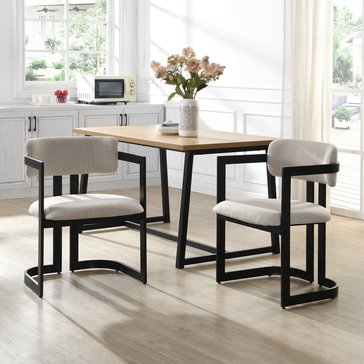 ‌Dashiell Upholstered Dining Chairs,Fabric Metal Frame Armchairs,Set of 2