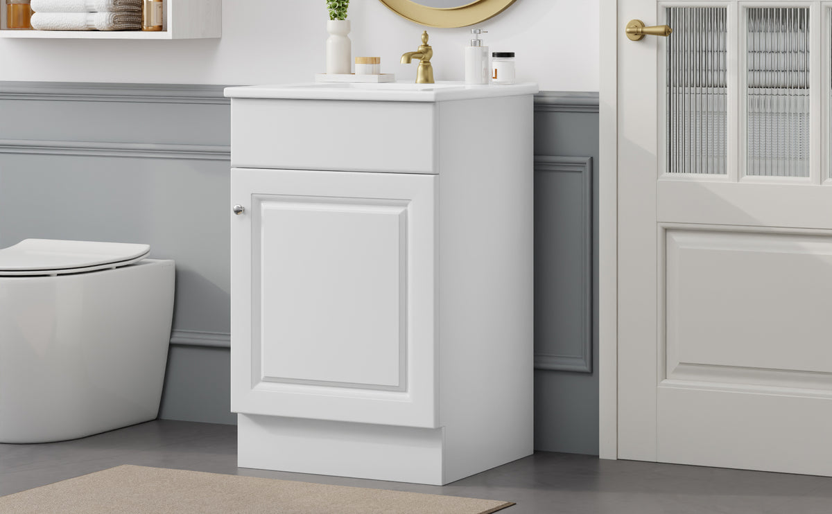 Effervescent Vanes Wood Frame 20" Bathroom Vanity with Ceramic Sink, Cabinet with Soft-Closing Door Shelf and Adjustable Shelf, Open Back, Metal Hardware, Storage/Organizer, White