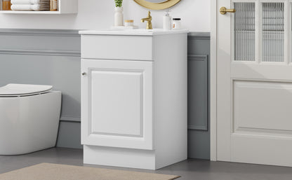 Effervescent Vanes Wood Frame 20" Bathroom Vanity with Ceramic Sink, Cabinet with Soft-Closing Door Shelf and Adjustable Shelf, Open Back, Metal Hardware, Storage/Organizer, White