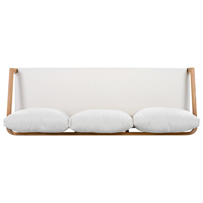 Credenza  Furniture Set with Removable Cushion, Outdoor Acacia Wood Conversation Set, Sold Wood Outdoor Sectional Sofa Set , Natural+Beige