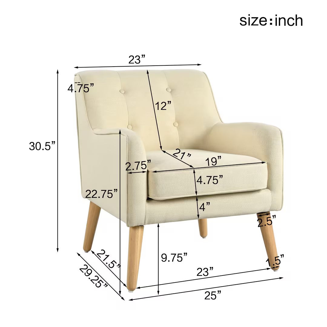 Tapara Mid-Century Modern Armchair - Tufted Fabric Accent Chair.