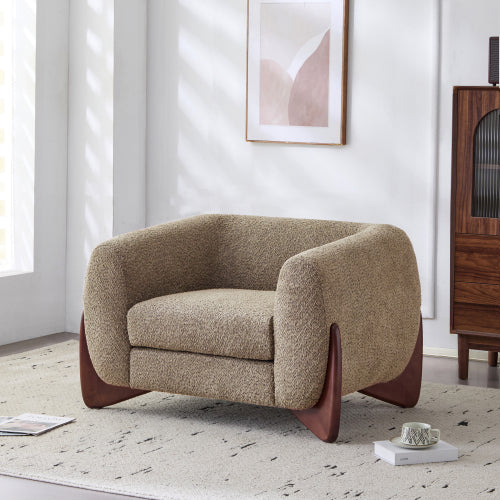 Zelora Modern Upholstered Boucle Club Chair, Birch Wood