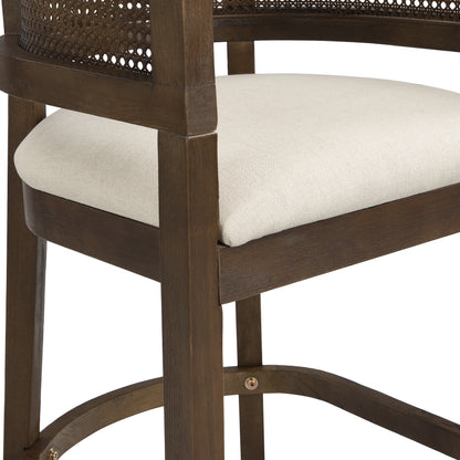 Isidore Wood And Rattan Upholstered Arm Counter Stools,Set of 2