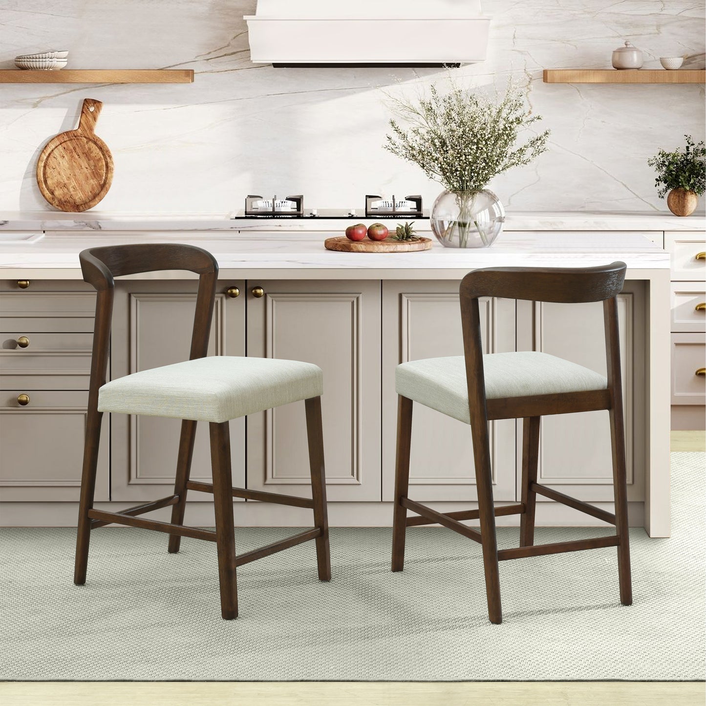 Cavovasir Solid Rubber Wood Counter Stools,Set of 2