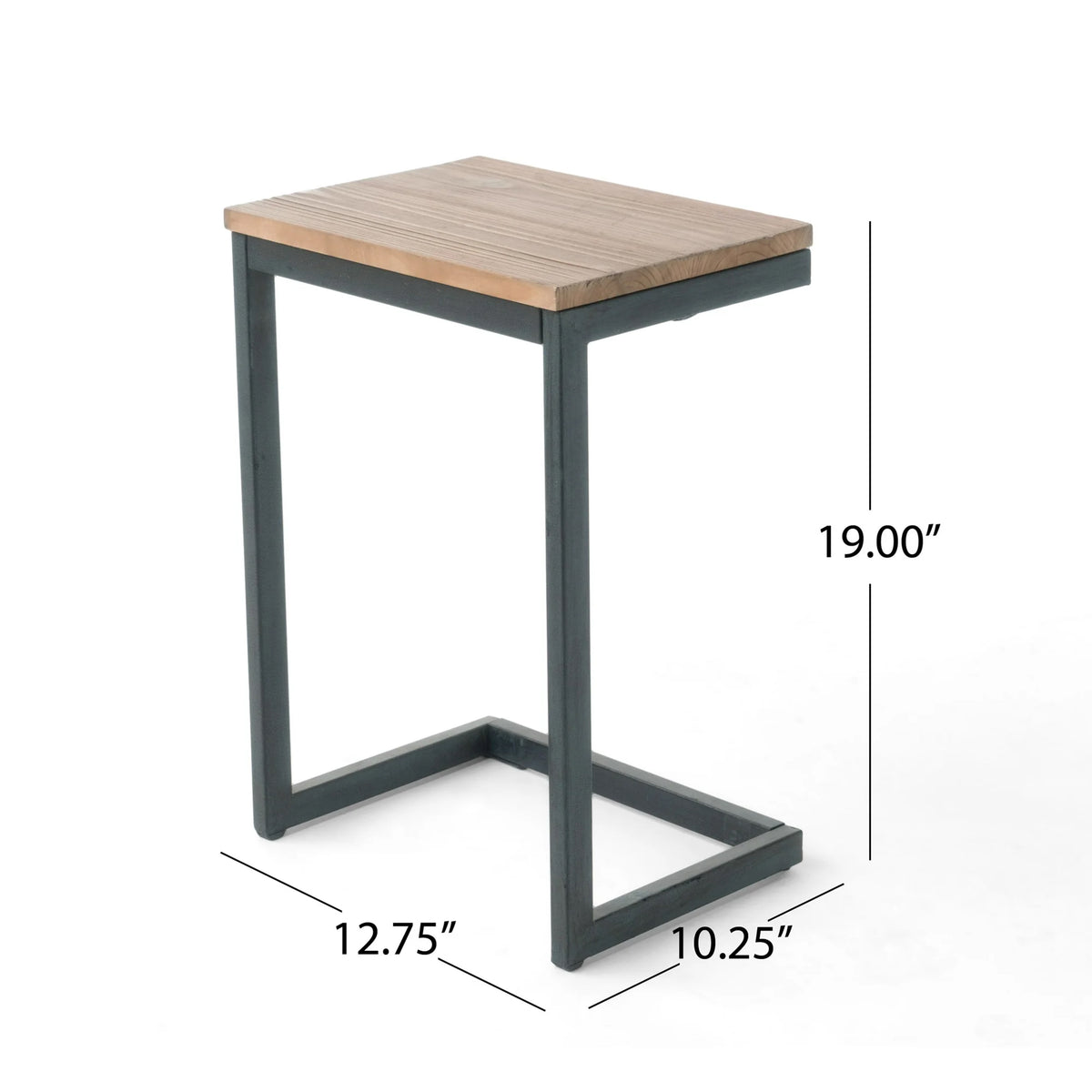 Petrichor Caspian Outdoor Firwood C Shaped Table, Antique Finish, Small, 10.25 in x 12.75 in x 19.5 in