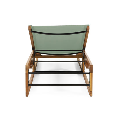 Leavitt Outdoor Mesh and Wood Adjustable Chaise Lounge, Black and Teak