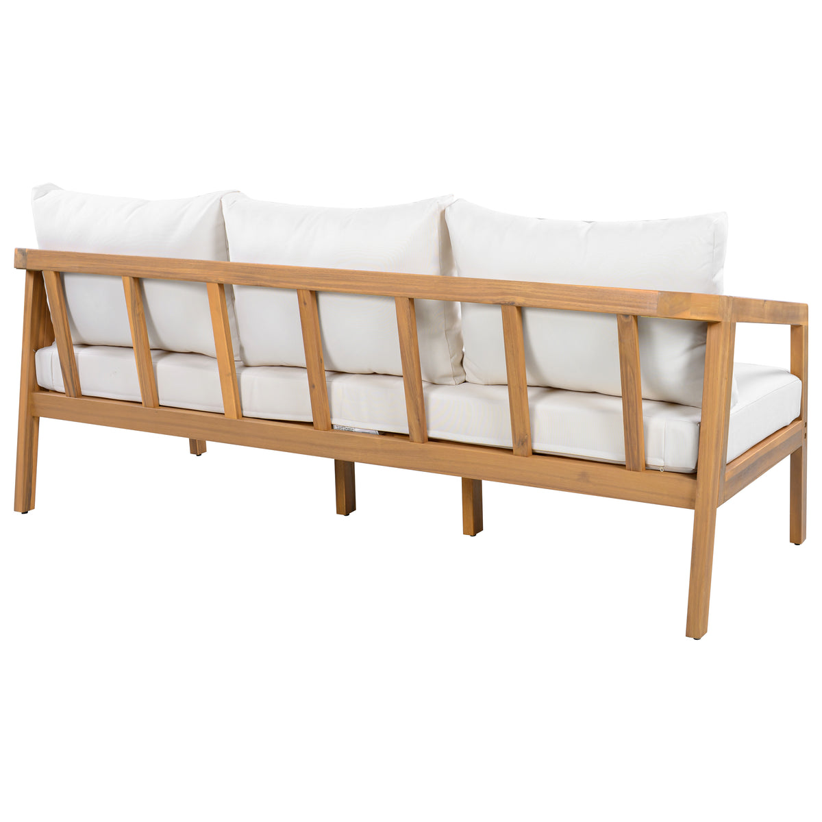 Credenza  Furniture Set with Removable Cushion, Outdoor Acacia Wood Conversation Set, Sold Wood Outdoor Sectional Sofa Set , Natural+Beige