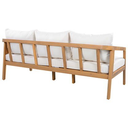 Credenza  Furniture Set with Removable Cushion, Outdoor Acacia Wood Conversation Set, Sold Wood Outdoor Sectional Sofa Set , Natural+Beige