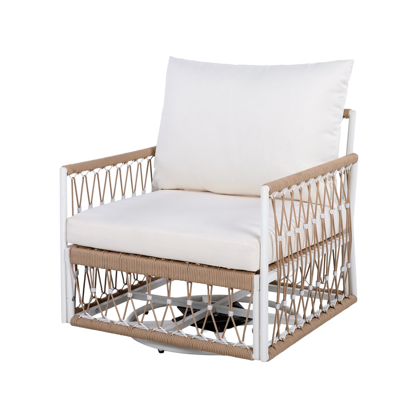 360° Swivel Bohemian Outdoor Lounge Chair with Handwoven Rope,Waterproof Cushions[Set of 2]