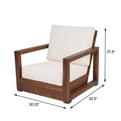 Andrae Outdoor Acacia Wood Club Chair with Cushion for Patio, Garden, Balcony