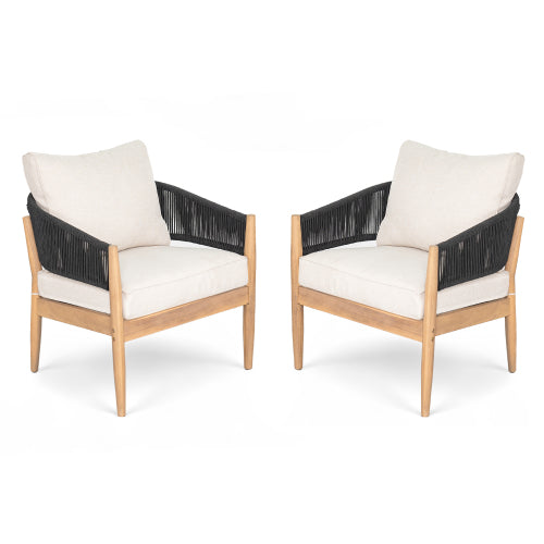 Veronia Outdoor Patio Acacia Wood Club Chair With Cushion,Set of 2