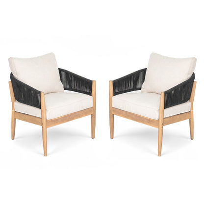 Veronia Outdoor Patio Acacia Wood Club Chair With Cushion,Set of 2