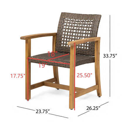 Hawk 7-Piece Patio Dining Set, 72" Slatted Table & 6 Acacia Wood & PE Rattan Chairs