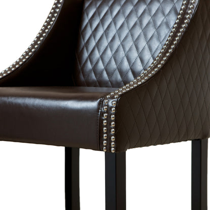 Larue Contemporary Quilted Brown Bonded Leather Barstool with Nailhead Trim