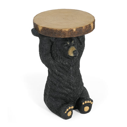 Propinquity Blitz Bear Outdoor Side Table, MGO Bear Statue with Display Tabletop, Hand Painted Sculpture, Cute Small End Table for Indoor/Outdoor, No Assembly Required, Black + Brown