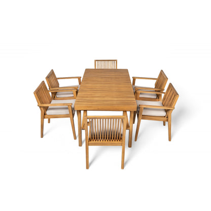 Somadorin Durable 7 - Piece Patio Furniture Set Acacia Wood Table and 6 Heavy-Duty Cushioned Chairs