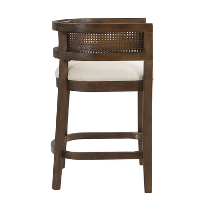 Isidore Wood And Rattan Upholstered Arm Counter Stools,Set of 2