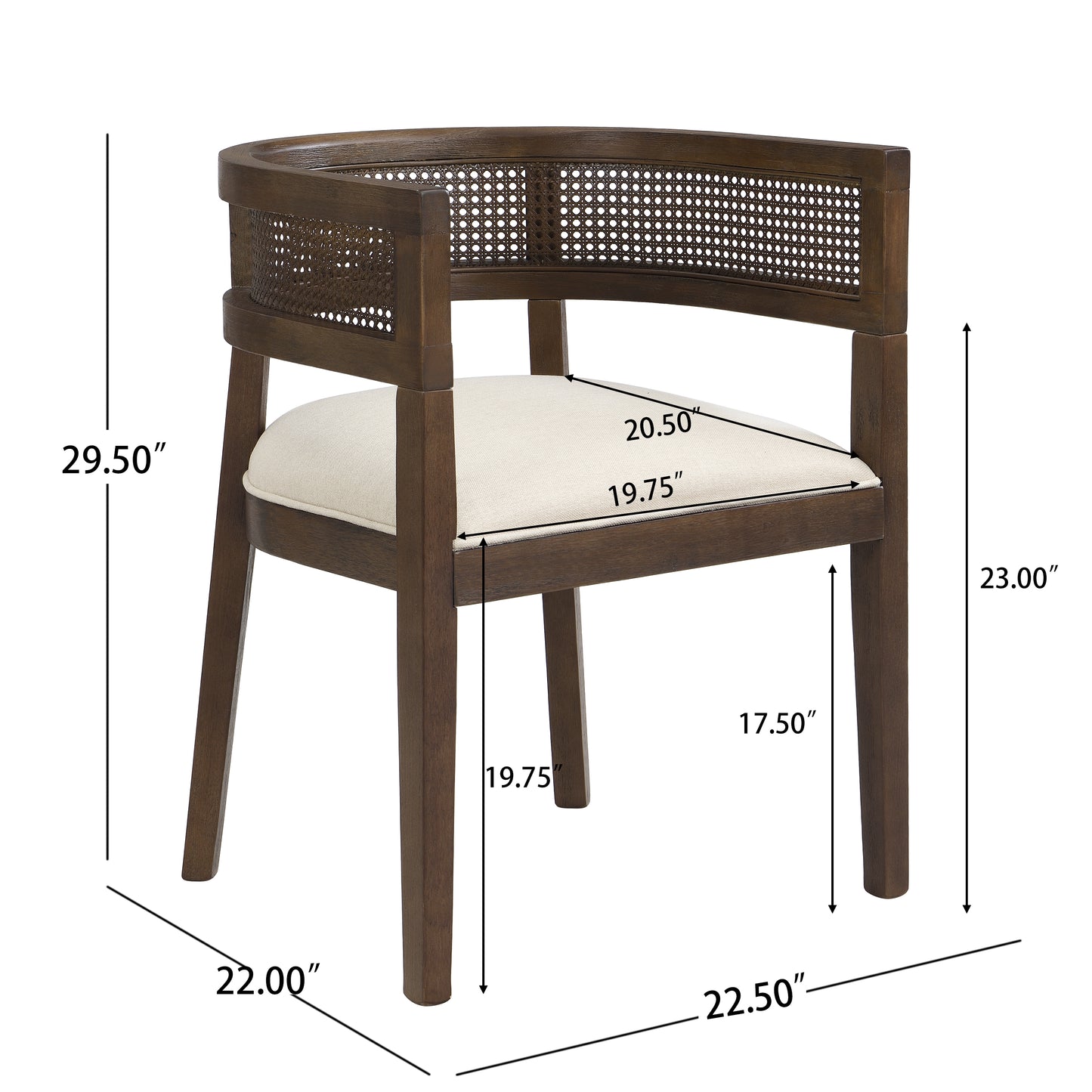 Bastian Dining Chairs with Rattan Backrest, Upholstered Seat, Set of 2
