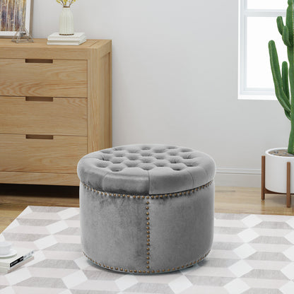 Peregrine Light luxury retro rivet decorative velvet ottoman, round cushioned stool