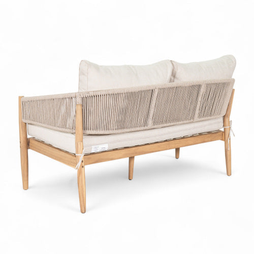 Veronia Outdoor Patio Acacia Wood Loveseat, Natural Finish Wood, Beige Cushion