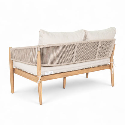 Veronia Outdoor Patio Acacia Wood Loveseat, Natural Finish Wood, Beige Cushion