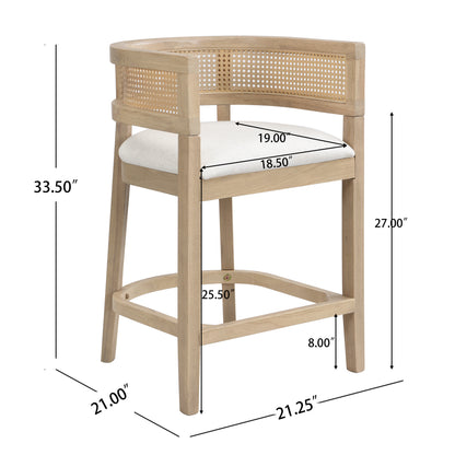 Isidore Wood And Rattan Upholstered Arm Counter Stools,Set of 2