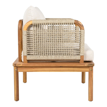 Linnea Outdoor Acacia Wood and Rope Club Chair with Cushions,Set of 2