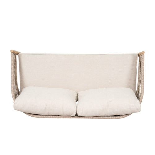 Veronia Outdoor Patio Acacia Wood Loveseat, Natural Finish Wood, Beige Cushion