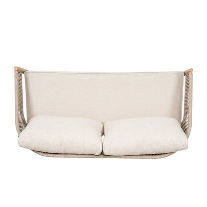 Veronia Outdoor Patio Acacia Wood Loveseat, Natural Finish Wood, Beige Cushion