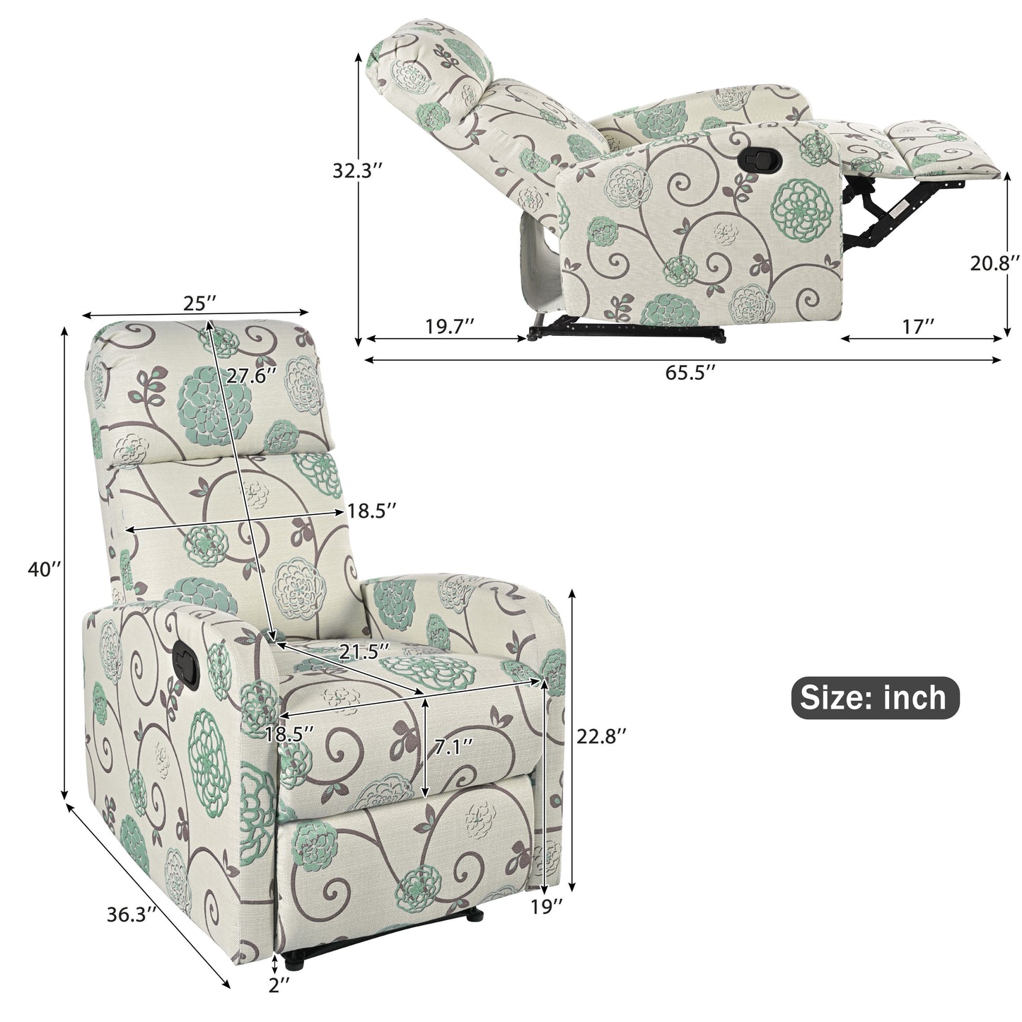 Elarra Modern Recliner Manual Recliner Home Theater Manual Recliner Chair with Adjustable Backrest