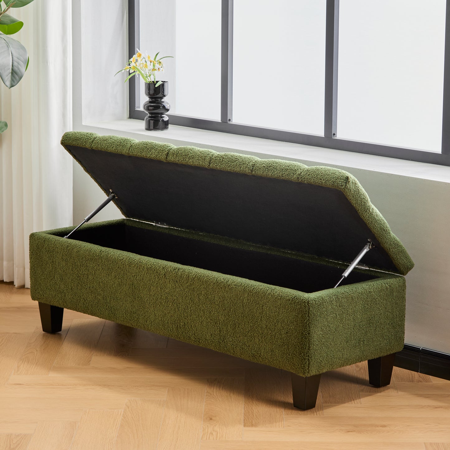 HaChe Ottoman Bench with Storage,Boucle Surface, Rubber Wood Legs, 300 lbs Capacity
