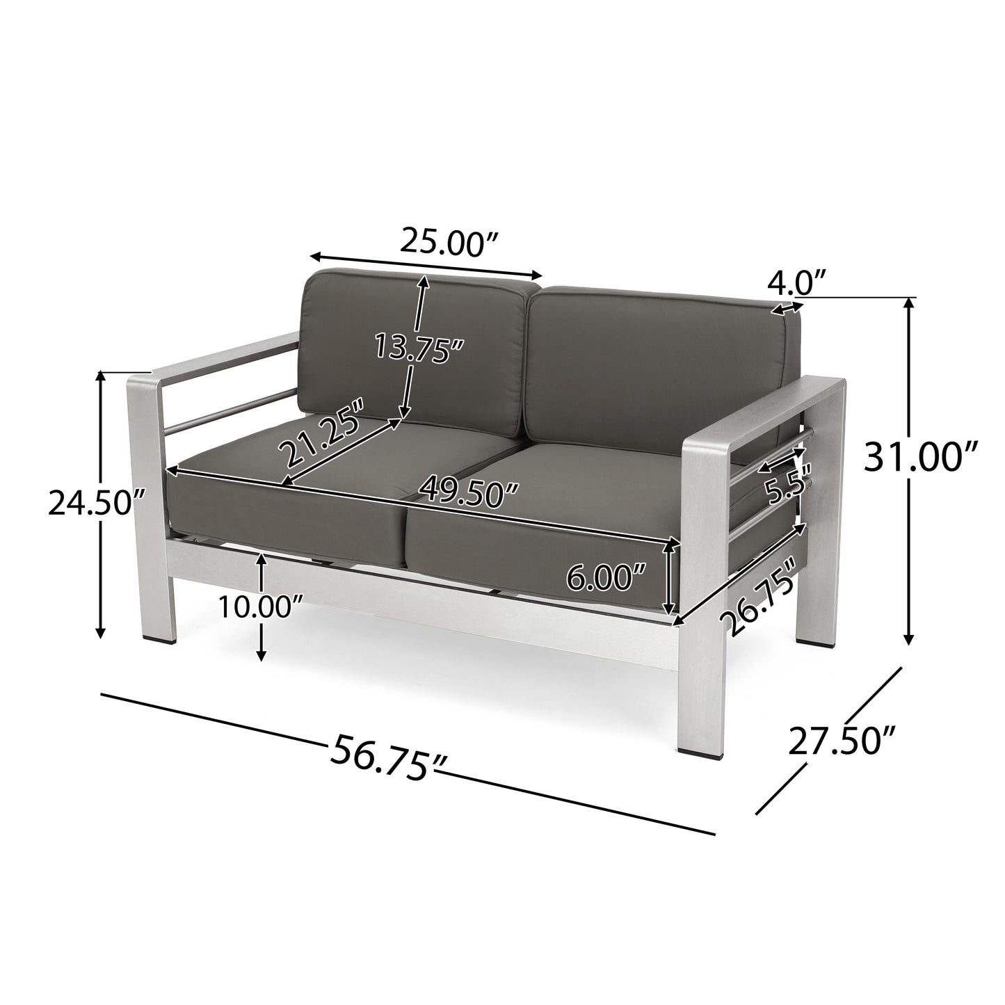 Sonora Outdoor Aluminum 4-piece Loveseat Set with Cushions