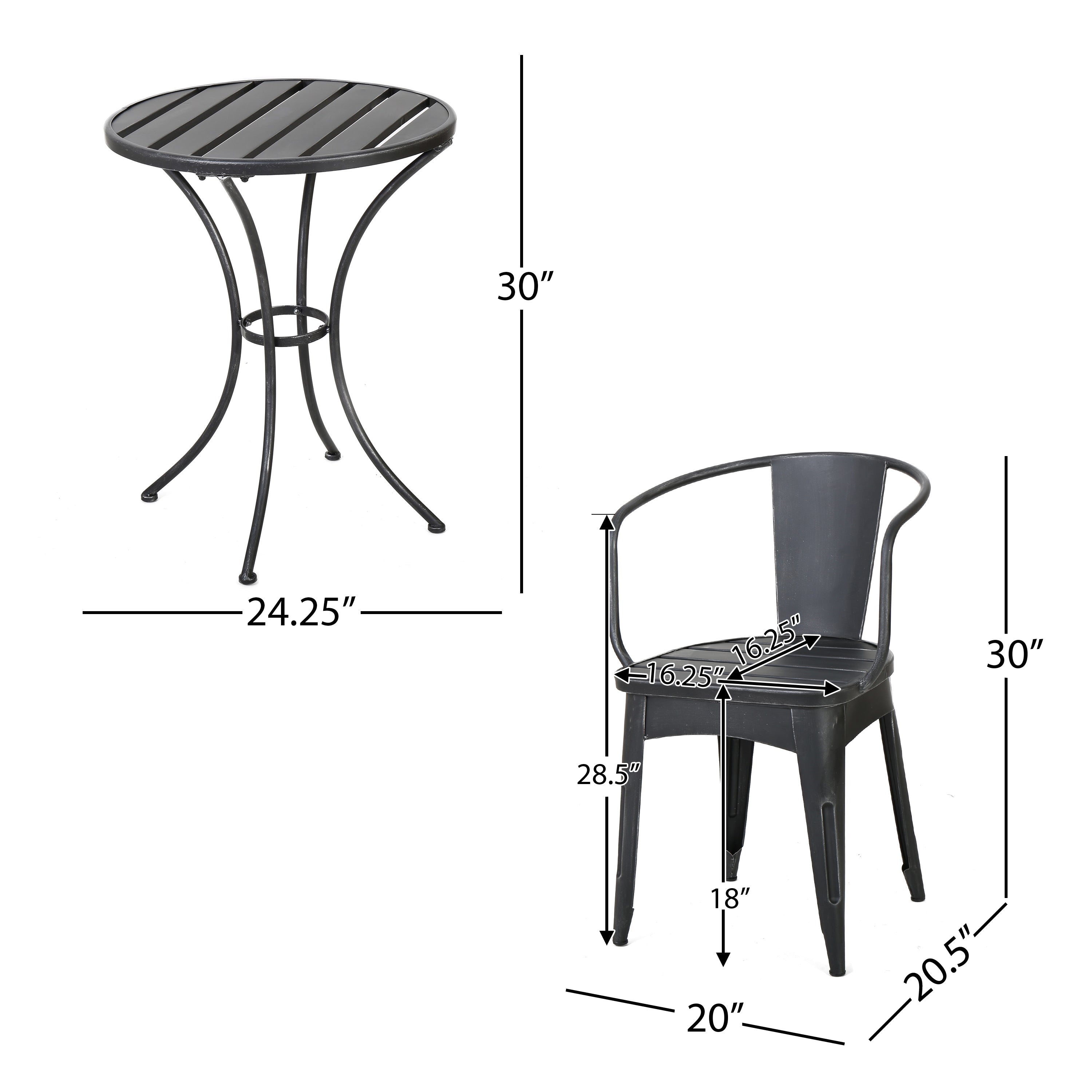 Castro Outdoor Modern 3 Piece Metal Bistro Set with Slats GDFStudio