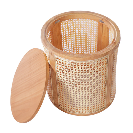 Desi Solid Rubberwood Round Side Table with Warm Wood Grain