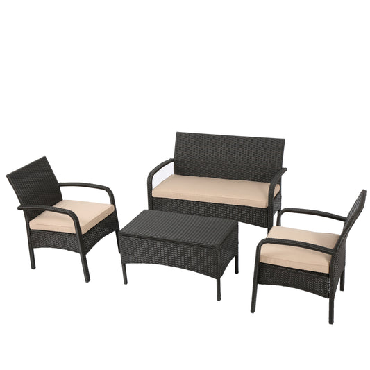 Kilburn Outdoor 4-Piece Multi Brown Wicker Chat Set