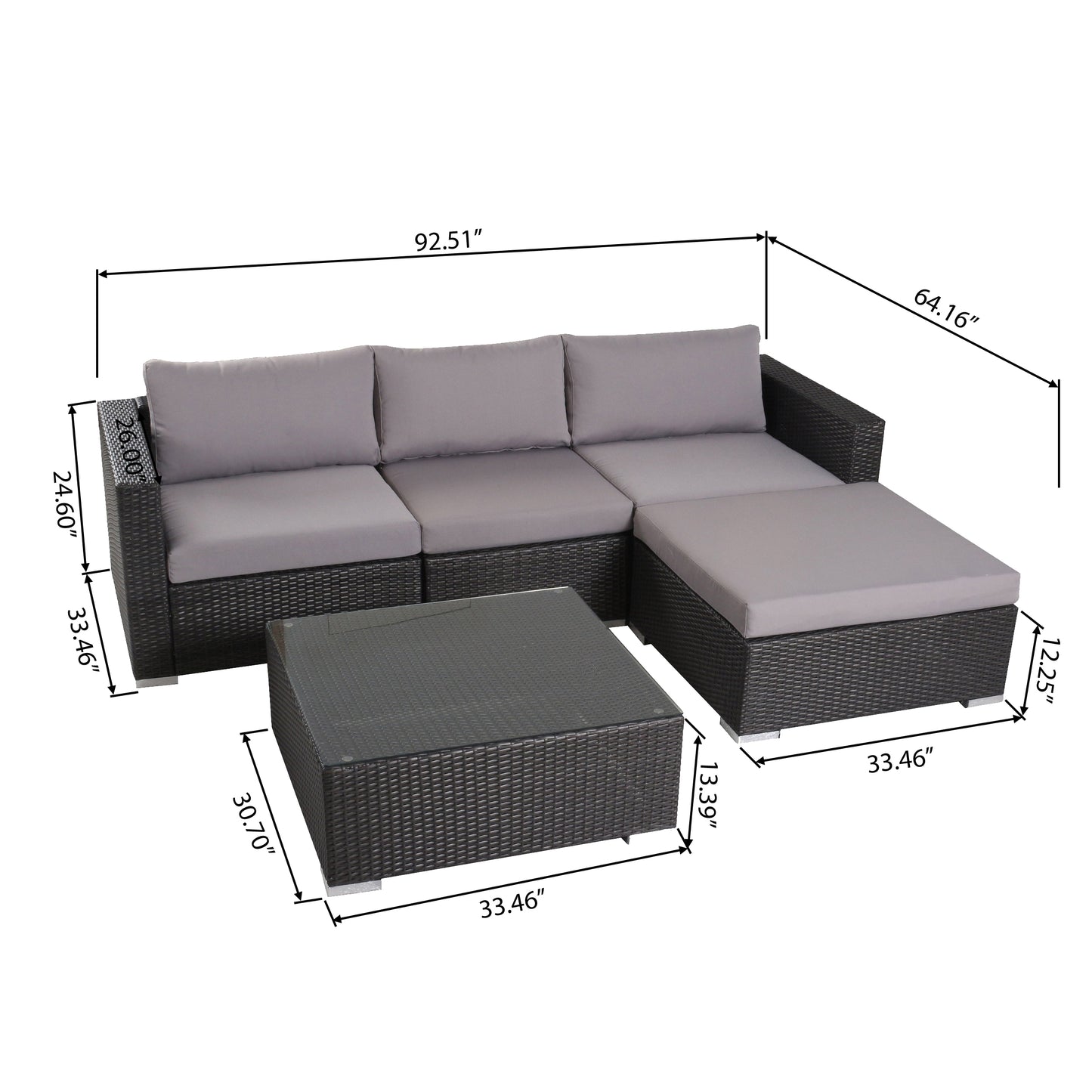 Francisco 5pc Outdoor Gray Wicker Seating Sectional Set w/ Cushions